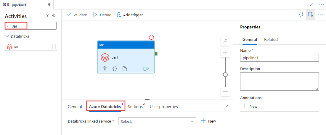 Jar アクティビティの UI を示している。