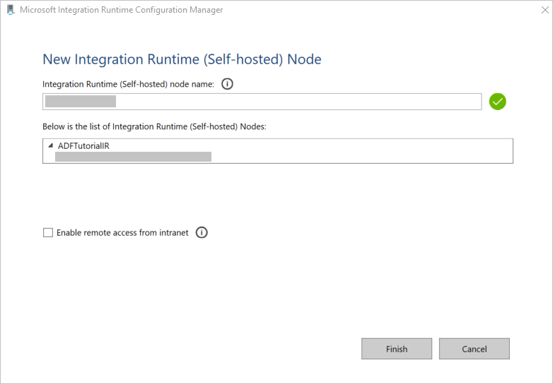 [新しい Integration Runtime ノード] ウィンドウ