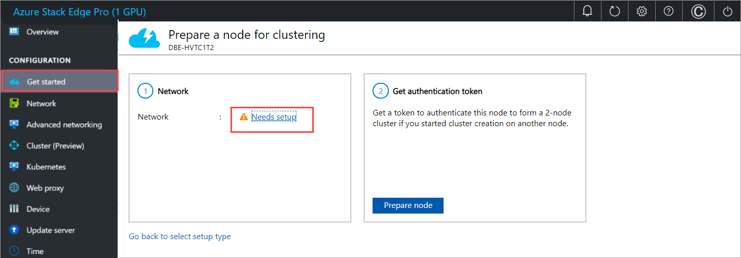 2 つ目のノード上のローカル Web UI の [ネットワーク] タイル