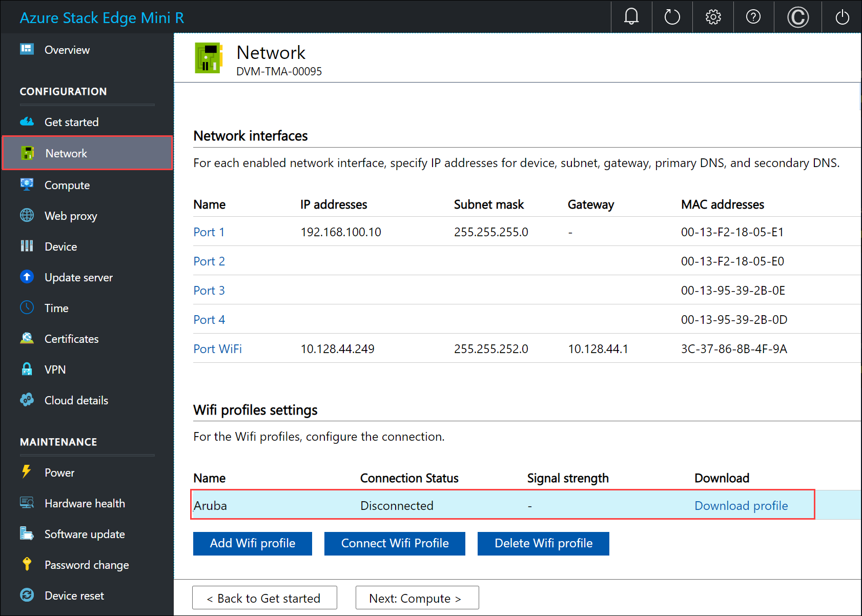 ローカル Web UI のポート WiFi の [ネットワーク設定] 3