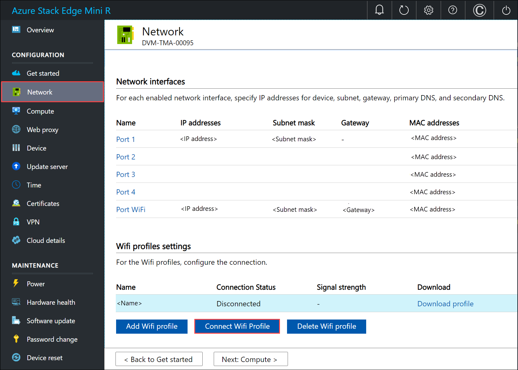 ローカル Web UI のポート Wi-Fi の [ネットワーク設定] 4