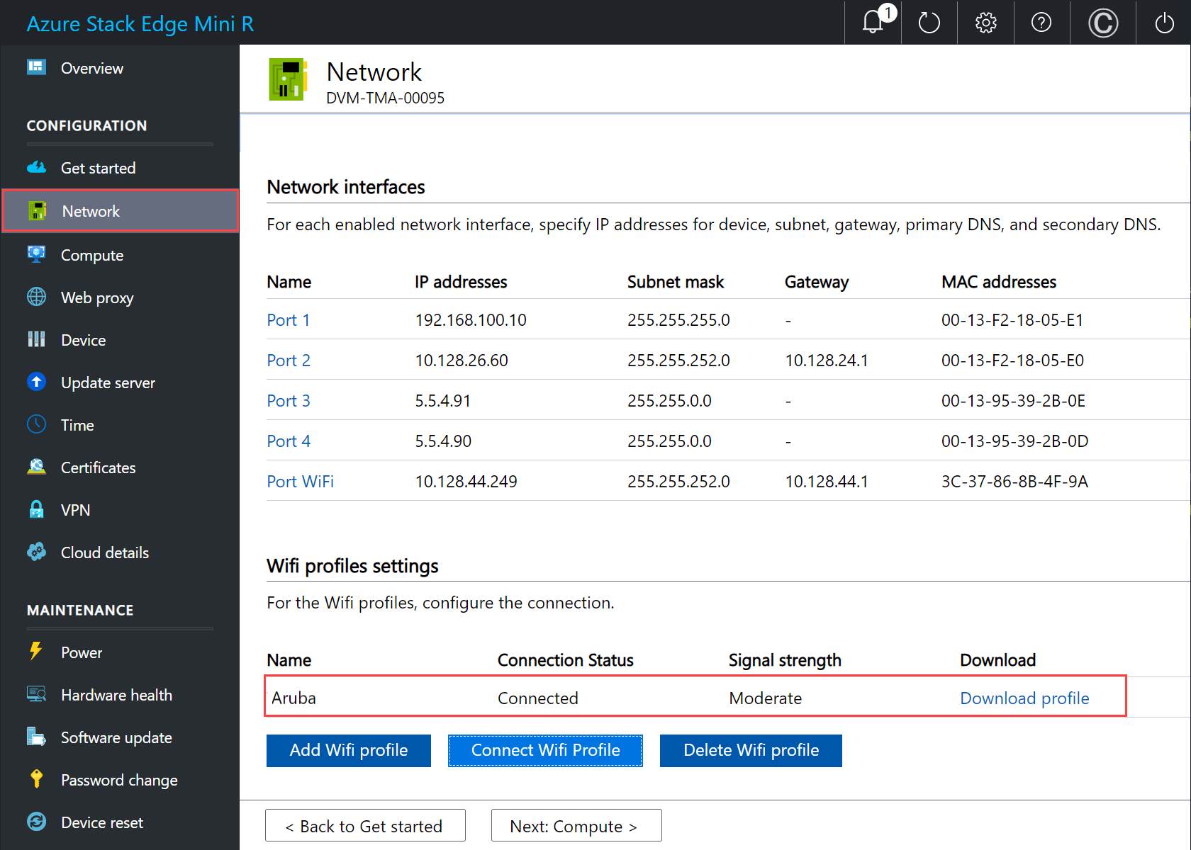 ローカル Web UI のポート Wi-Fi の [ネットワーク設定] 6