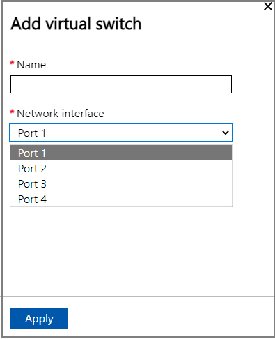 ローカル UI 2 の [Add virtual switch](仮想スイッチの追加) ページ