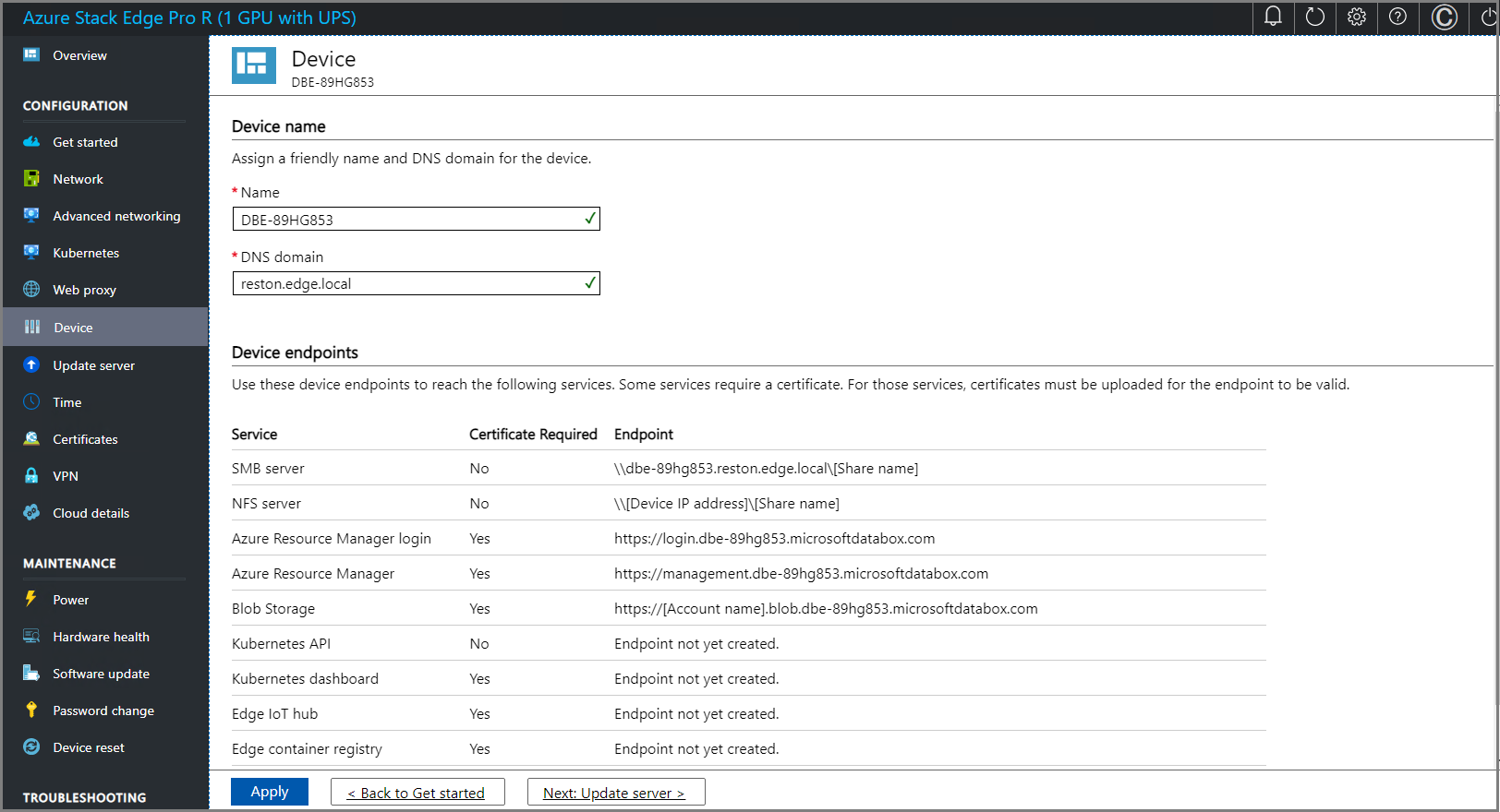 ローカル Web UI の [デバイス] ページ 1