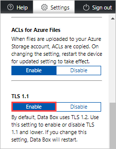 TLS 1.1の有効化のスクリーンショット。