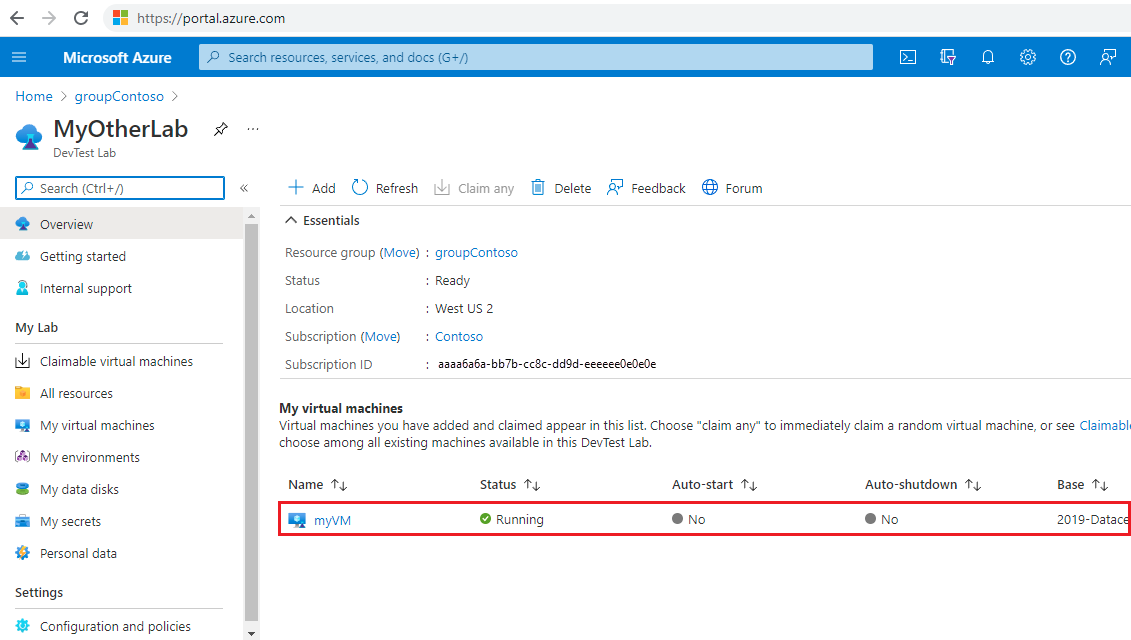 [自分の仮想マシン] の VM のスクリーンショット。