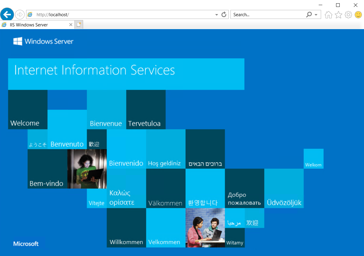 IIS Web サーバーの既定のページを示すインターネット エクスプローラーのスクリーンショット。