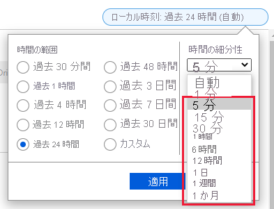 時間の細分性オプションのスクリーンショット。