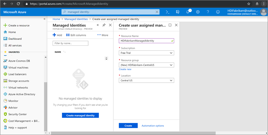 ユーザー割り当てマネージド ID を新規作成する。