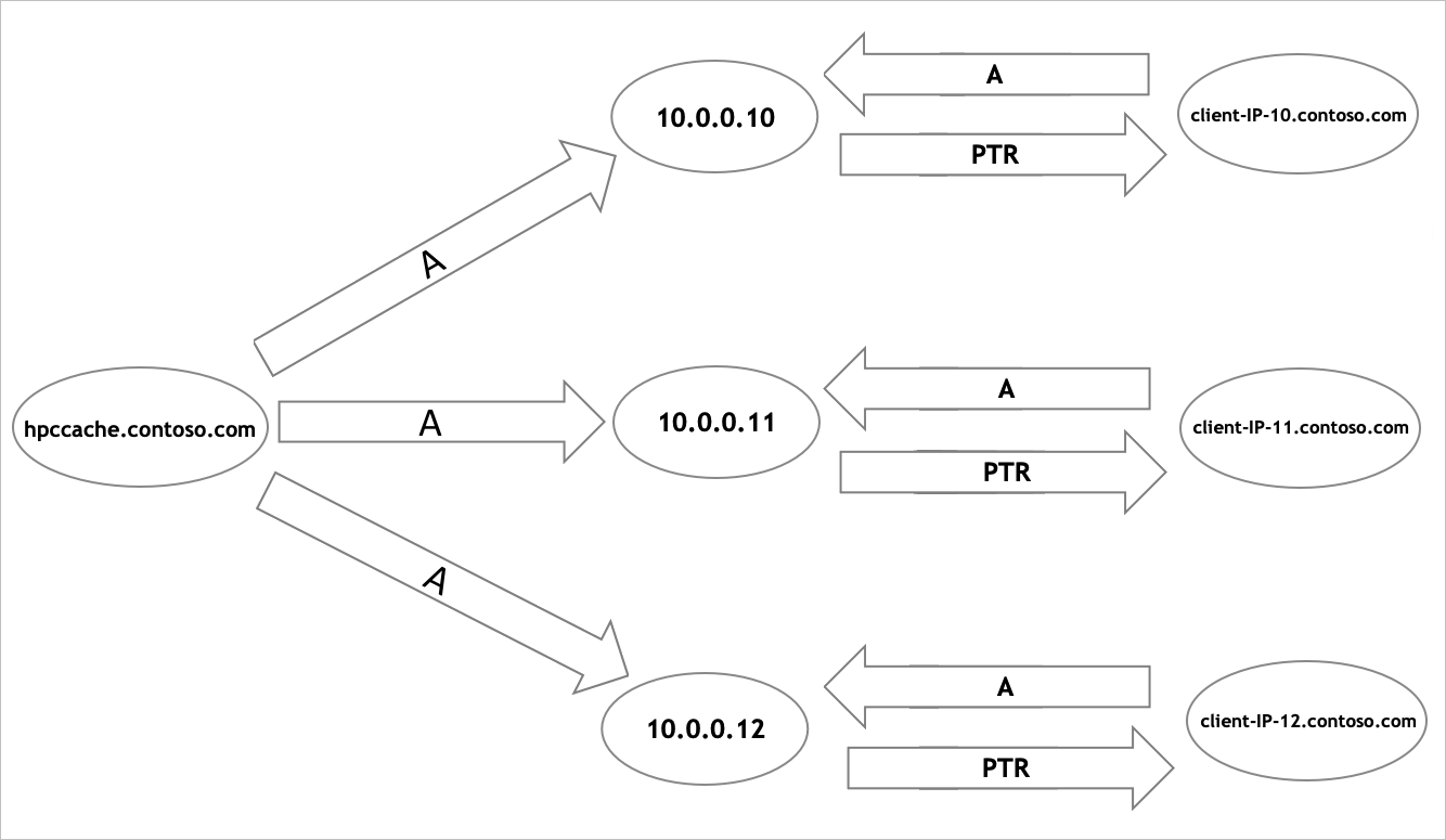 Diagram showing client mount point DNS configuration.