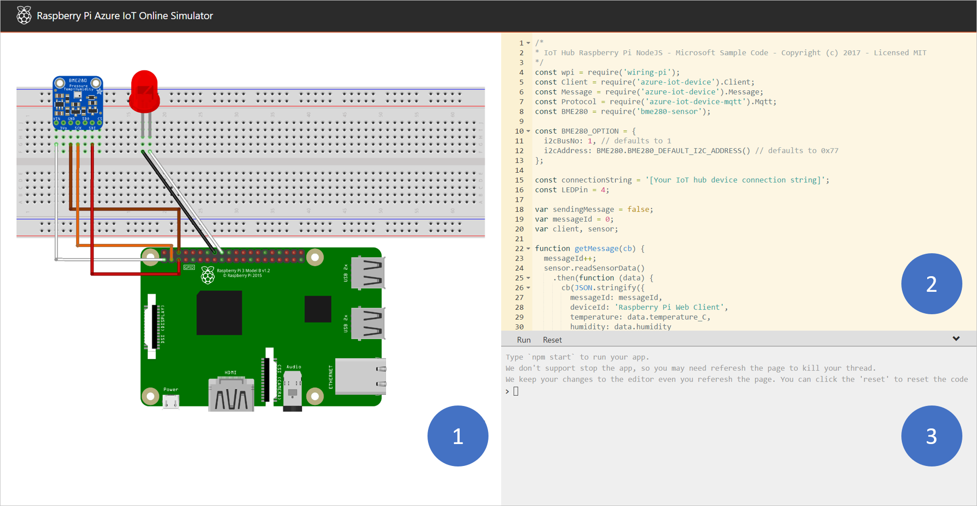 Pi オンライン シミュレーターの概要を示すスクリーンショット。