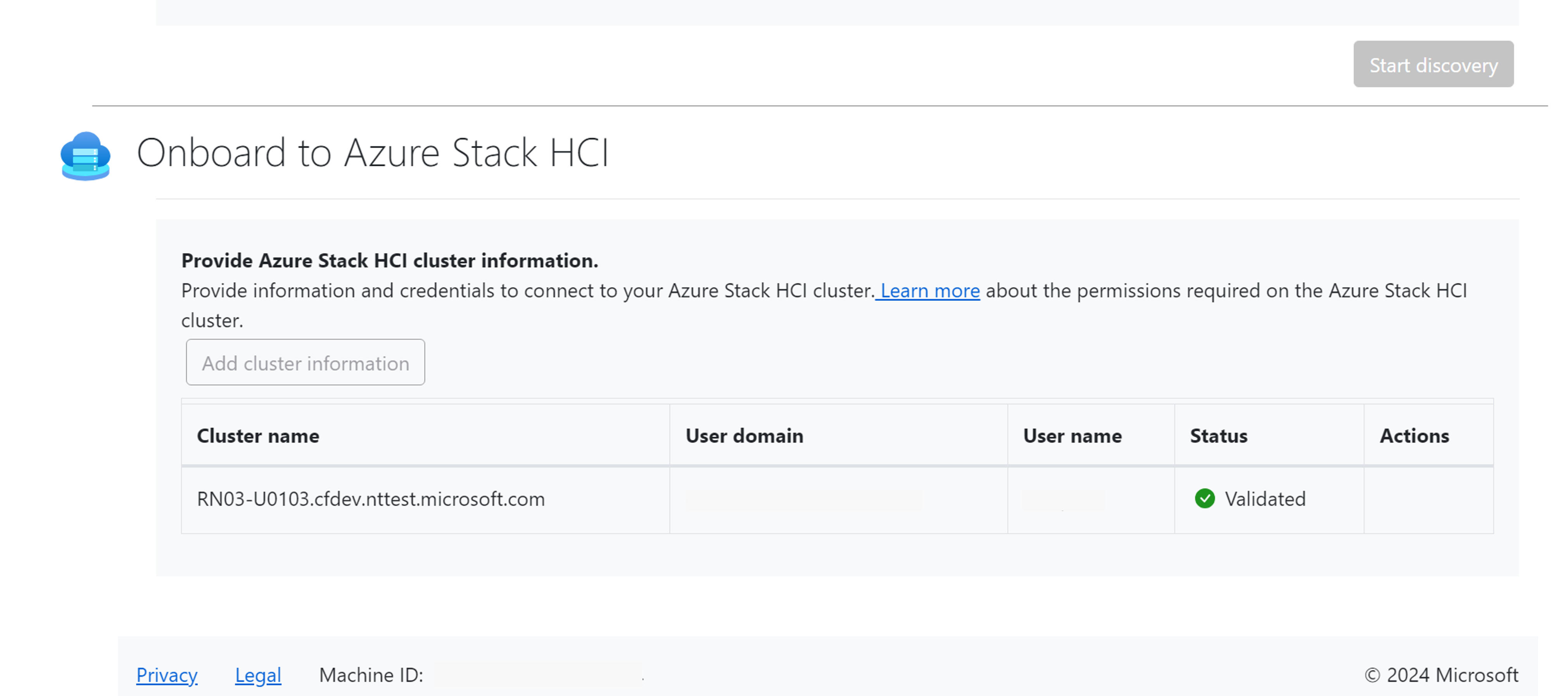 [Azure Local へのオンボード] セクションを示すスクリーンショット。