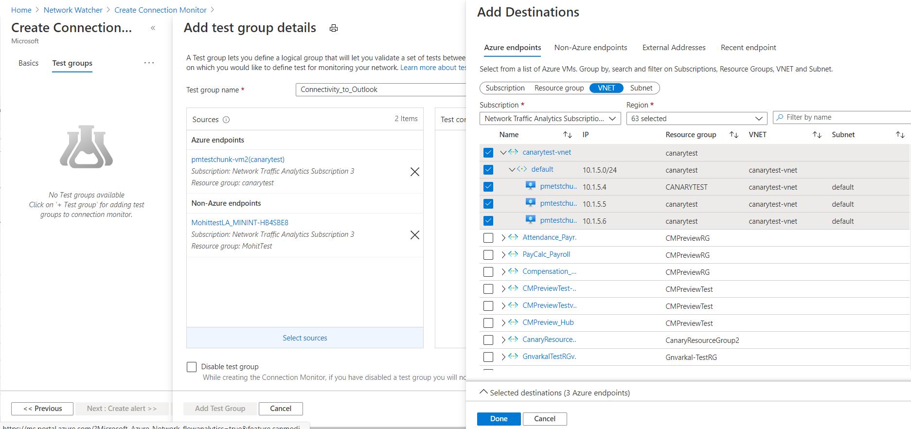 <[ターゲットの追加] ペインと [Azure エンドポイント] タブを示すスクリーンショット。>