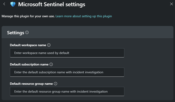 Microsoft Sentinel プラグインのプラグイン カスタマイズ オプションのスクリーンショット。