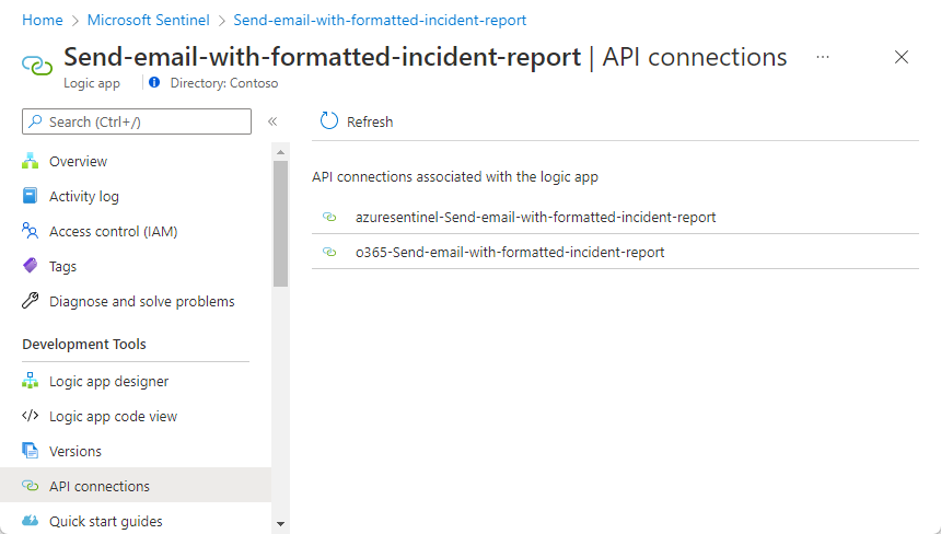 API 接続の表示方法を示すスクリーンショット。