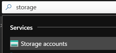 Azure portal の検索ボックスに「ストレージ」と入力した状態を示します。
