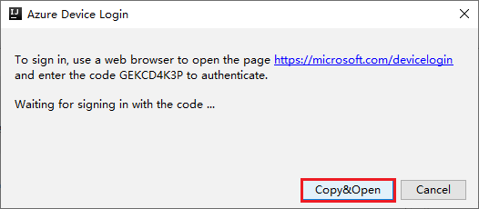 IntelliJ IDEA の [Azure Device Login]\(Azure デバイスのログイン\)