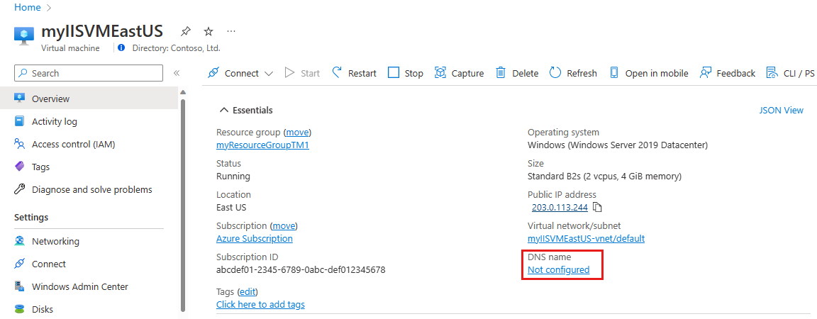 DNS 名のスクリーンショット。