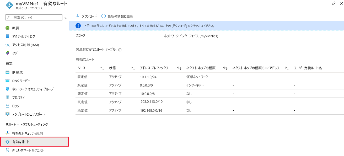 有効なルートの表示