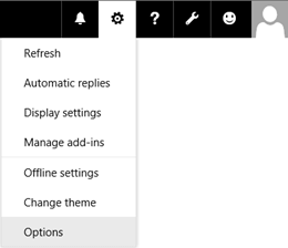 Outlook on the webの [オプション] メニューの場所。