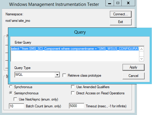 WMI クエリのスクリーンショット