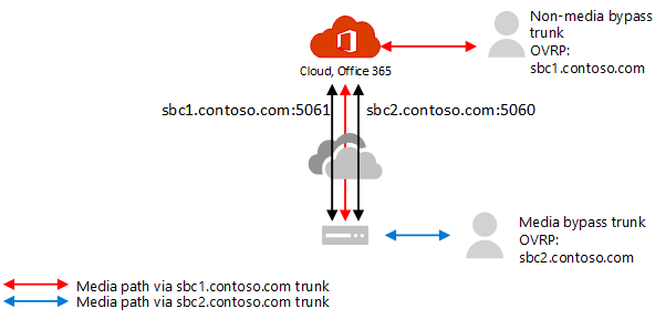 両方のトランクが同じパブリック IP を持つ同じ SBC を指し示します。