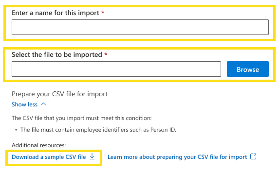 除外リストの csv ファイルをアップロードする方法を示すスクリーンショット。