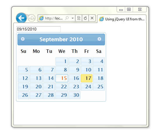 Datepicker を使用して作成されたポップアップ カレンダー