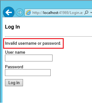 Image of invalid login attempt