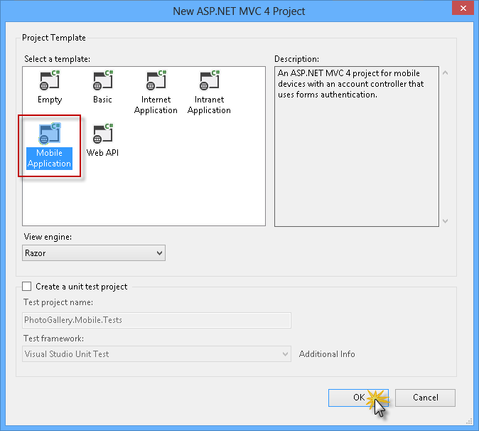 新しい ASP.NET MVC 4 モバイル アプリケーションを作成する