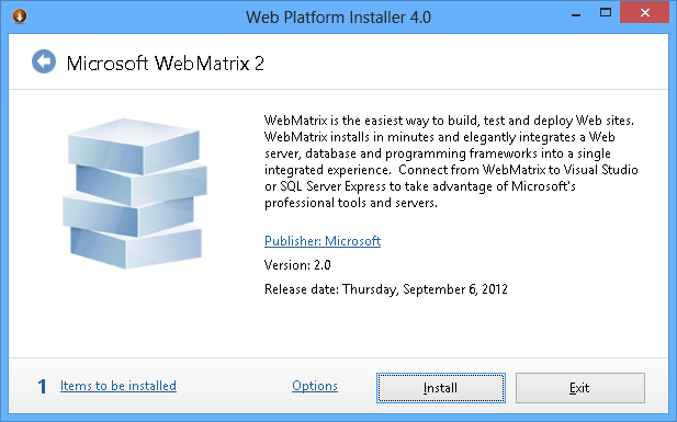 WebMatrix 2 のインストール