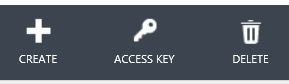 Screenshot that shows a plus sign labeled Create, a key labeled Access Key, and a trash can labeled Delete.