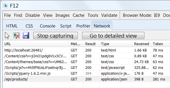 Screenshot of the H T T P request and response message window, showing a list of U R Ls, and all the network traffic responses.