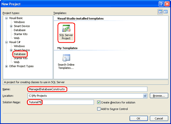 新しい SQL Server プロジェクトを作成する