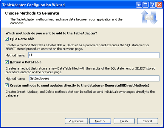 TableAdapter のメソッドに Fill と GetEmployees という名前を付ける