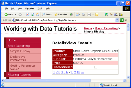 With Paging Enabled, the DetailsView Allows the User to View Any of the Products