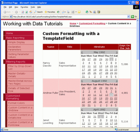 3 つの TemplateField を使用して表示をカスタマイズする