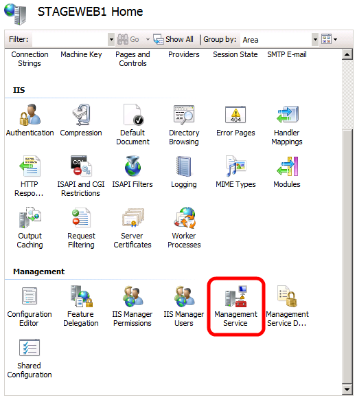 In the center pane, under Management, double-click Management Service.