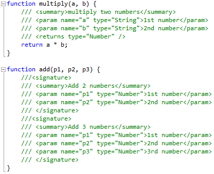 IntelliSense に統合された JavaScript XML ドキュメント