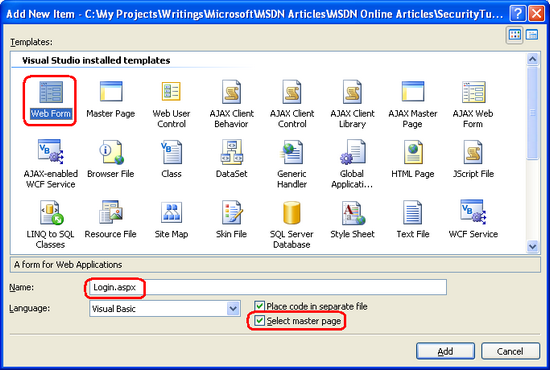 Add a New ASP.NET Page Named Login.aspx