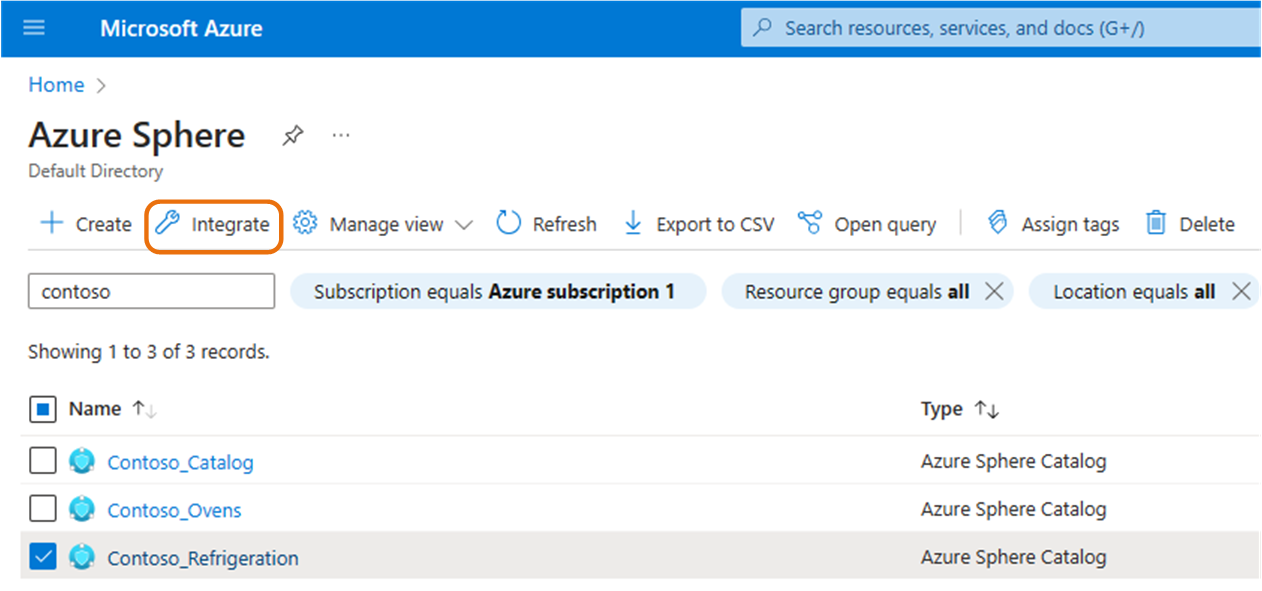 Azure Sphere 統合画面を示す図