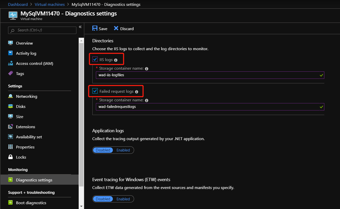 IIS ログの追加