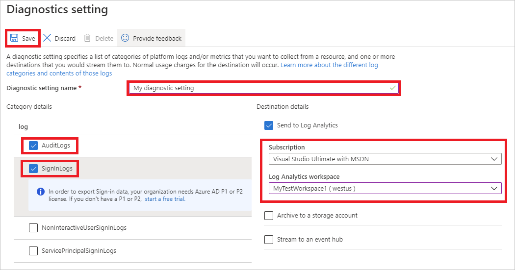 Select diagnostics settings