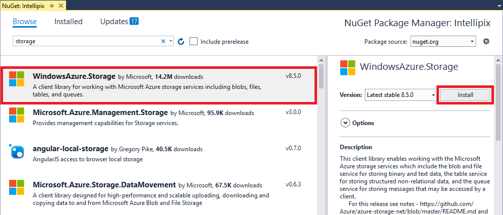 WindowsAzure.Storage のインストール