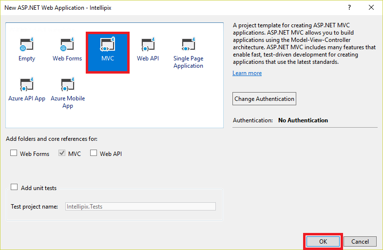 新しい ASP.NET MVC プロジェクトの作成