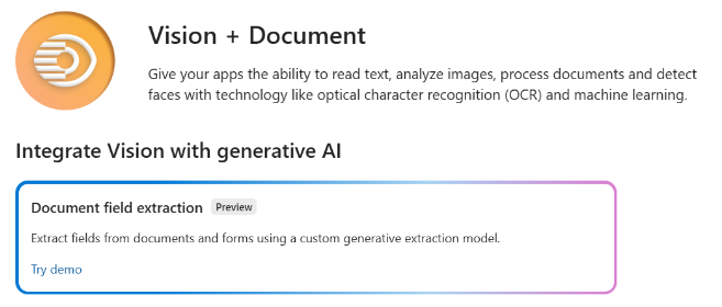 Document Intelligence/Vision タイルのスクリーンショット。