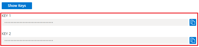 Azure portal のキーを取得するフィールドを示す画像。