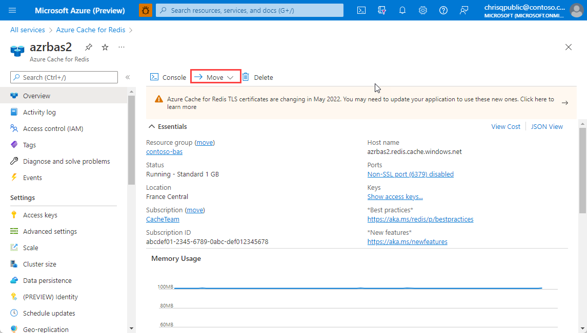 Azure Managed Redis を移動する