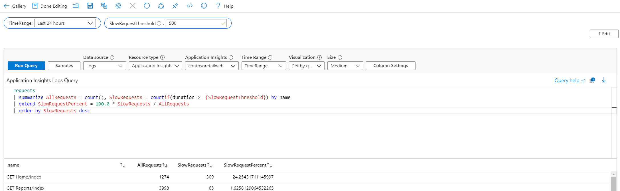 KQL で参照されるテキスト パラメーターを示すスクリーンショット。