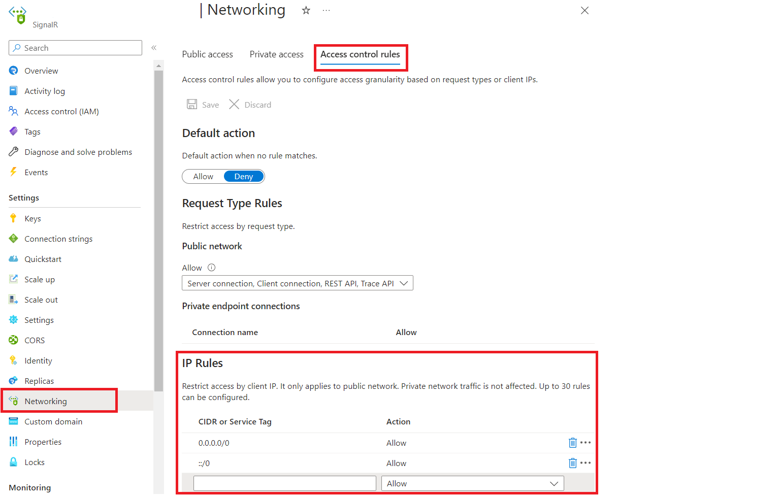 IP 規則を構成する方法を示すスクリーンショット。